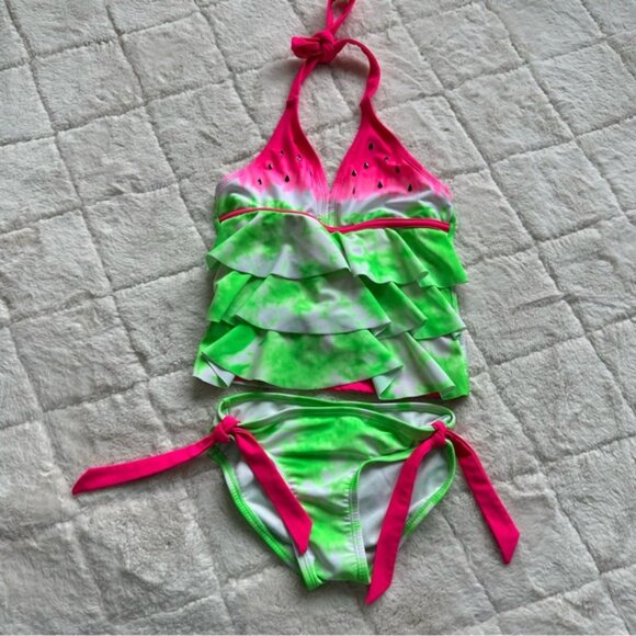 Justice | Pink and Green "Watermelon" Tankini Swim Set | Size 6 - Picture 2 of 7